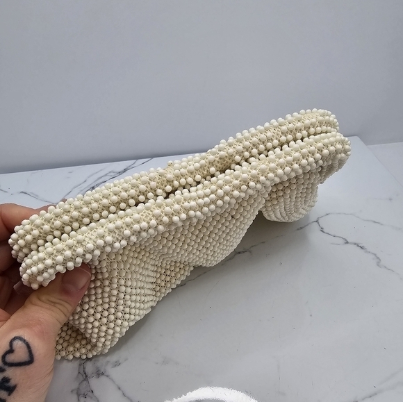 vintage 60s creamy white monochrome bead maximalist small clutch purse - Picture 3 of 11
